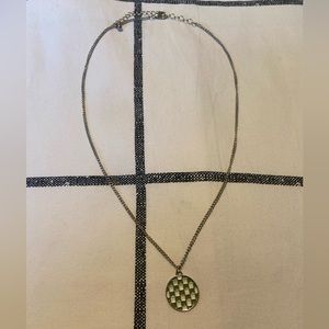 Silver Necklace with Green Checkerboard Pendant